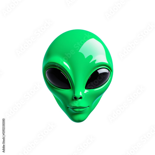 Futuristic green alien face icon with shiny finish. Perfect for sci-fi themes, extraterrestrial content, or space-related digital designs