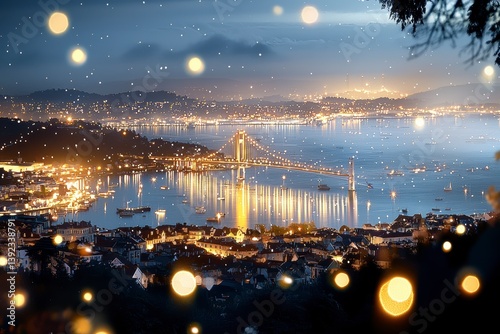 Scenic night view of illuminated golden gate bridge san francisco cityscape nighttime panoramic perspective