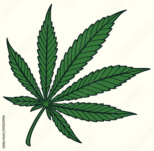 Green cannabis leaf vector illustration isolated on white, representing marijuana, hemp, a medicinal herb