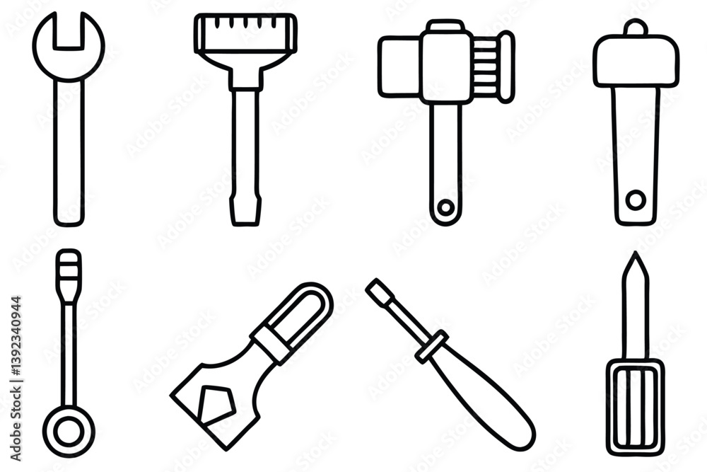 Tool Kit Line Art Illustration Featuring Versatile Handy Tools Collection Tool Kit Line Art Illustration Featuring Versatile Handy Tools Collection