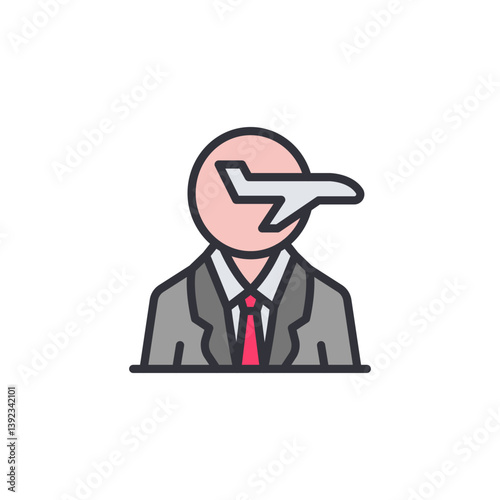 Business trip colored icons, minimalist vector illustration ,simple transparent graphic element .Isolated on white background