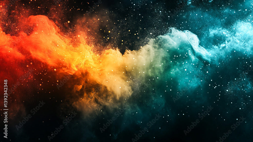 Naklejka premium Grainy noisy texture brown orange blue poster background, dark moody teal turquoise aquamarine grunge retro backdrop design smooth color gradient