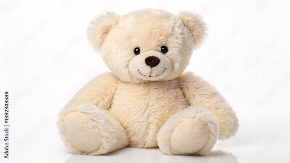 Fluffy beige teddy bear against white background. Created with Ai