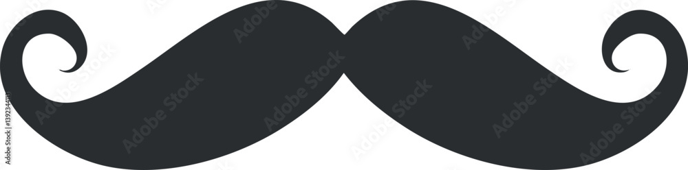 Black silhouette of a curled mustache icon, representing classic facial hair style. Black silhouette of a curled mustache icon, representing classic facial hair style.