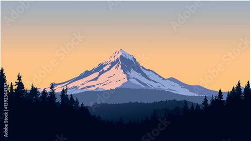 Mount Hood Skyline Bathed in Twilight Colors.eps