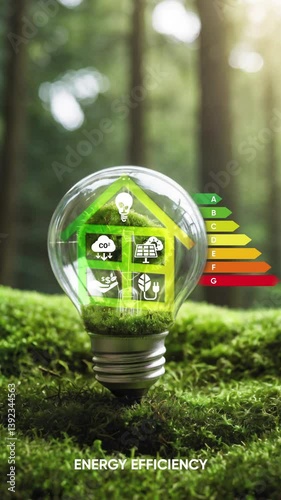 Energy efficiency concept, energy efficiency rating for energy efficient house building rate label audit, Renewable energy concept.Vertical video