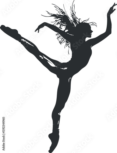 Silhouette of a graceful dancer in an elegant ballet pose, showcasing movement and flexibility.