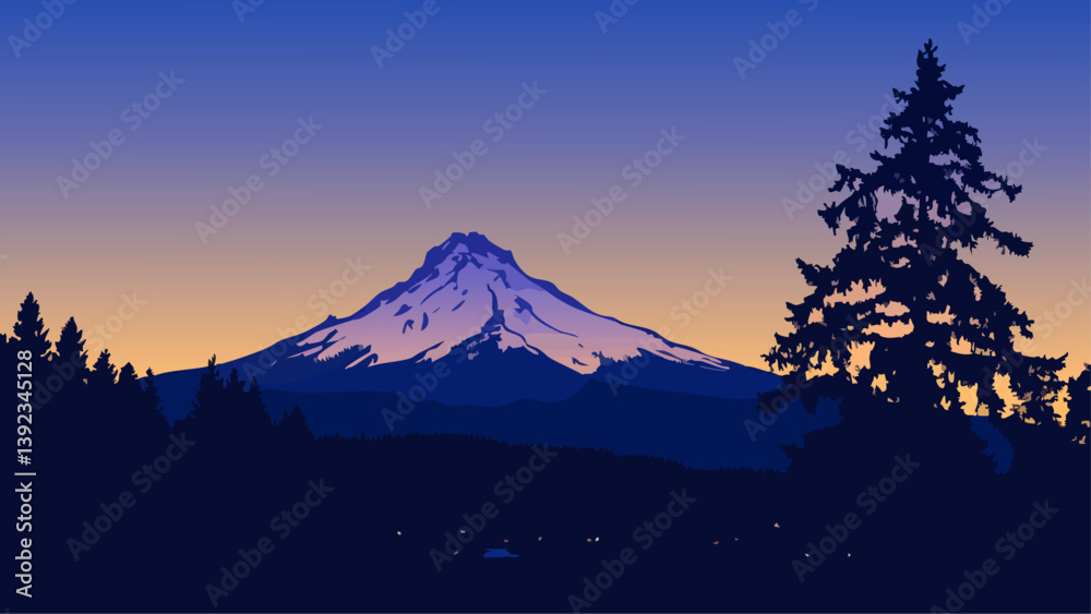 Mount Hood at Dusk with Clear Mountain Views Mount Hood at Dusk with Clear Mountain Views