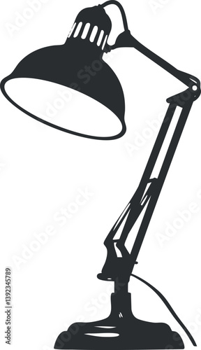 Black and white silhouette of an adjustable desk lamp, ideal for office or study spaces.