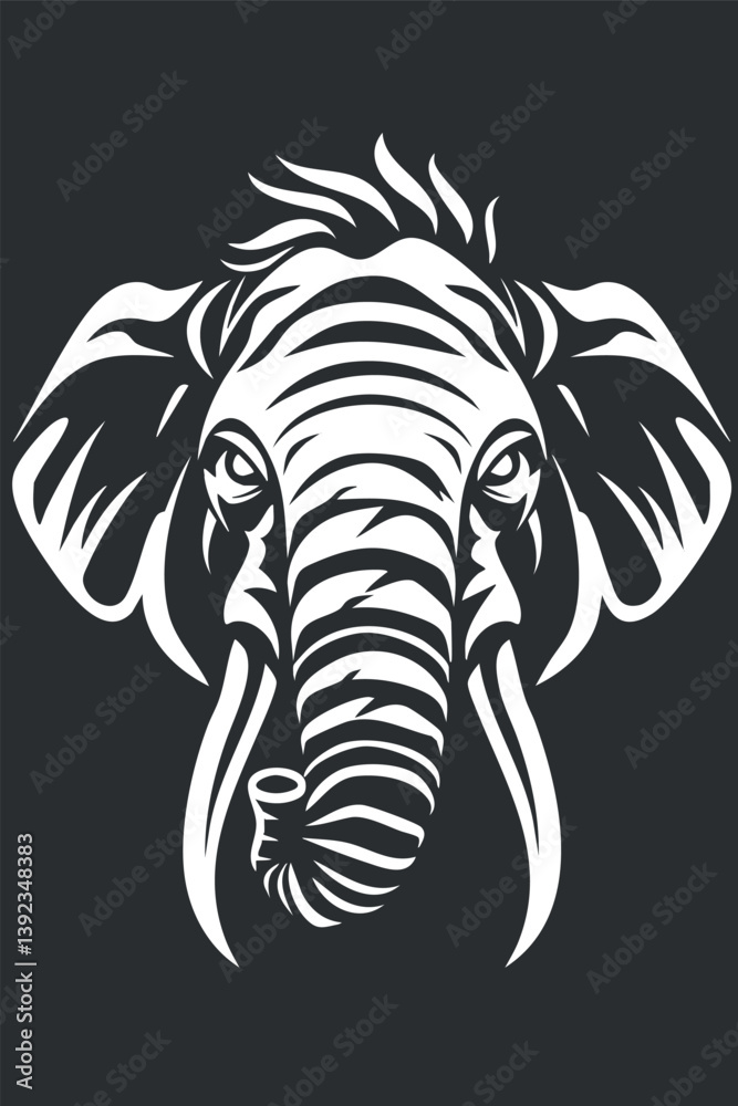 Obraz premium Stylized black and white illustration of an elephant head with intricate patterns.