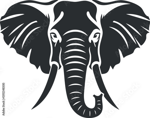 Wallpaper Mural Black and white silhouette illustration of an elephant head with prominent ears and trunk. Torontodigital.ca