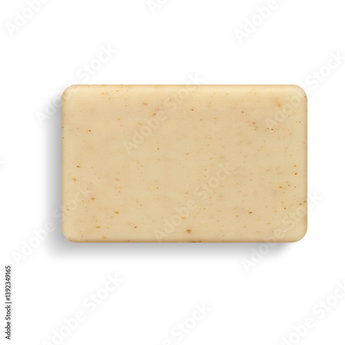 A smooth, rectangular bar of soap with a light beige color and specks, designed for personal hygiene and cleansing.