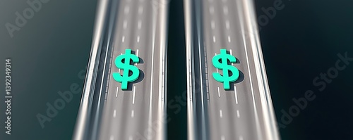 A digital illustration depicting two parallel roads with dollar symbols, symbolizing financial pathways or economic choices.