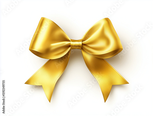  A shimmering golden bow with gracefully draped loops and angled tails is isolated on a transparent background.