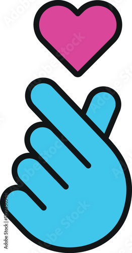 K-POP colorful sign. Sign of Finger Heart with colorful isolated. Finger Heart Sign. Premium K-Pop Heart Hand Led Sign. Hand Heart Gesture Light. Hand Symbol Love lights.	