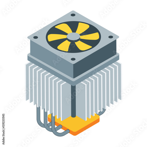CPU Cooler With Heat Sink Isometric Illustration