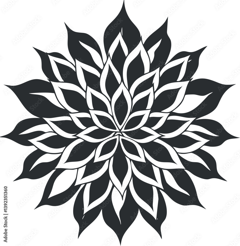 Fototapeta premium Intricate black and white mandala with floral pattern and symmetrical design for decorative use.