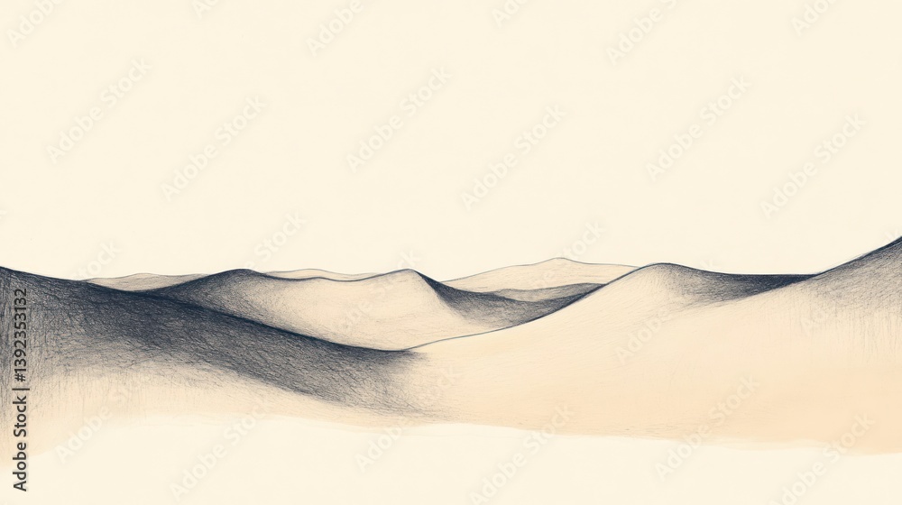 Obraz premium Penciled desert landscape, rolling hills, pale tones