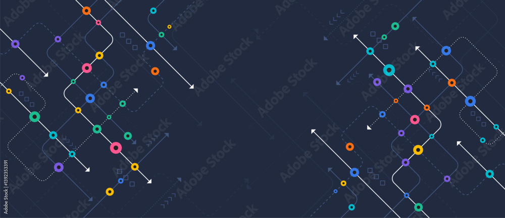 Circuit connect lines and dots. Network technology and Connection concept. Decentralized network nodes connections