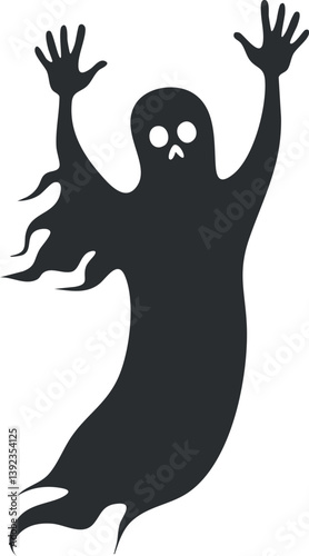Silhouette of a ghostly figure with raised arms, conveying a spooky and haunting presence.