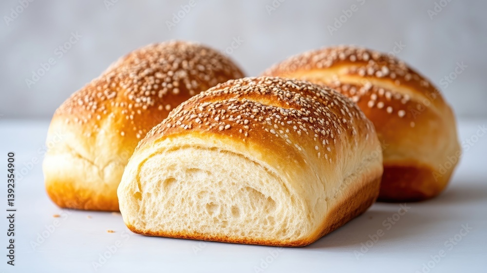 Sesame Seed Rolls Two Others Rustic Style High-Resolution, Warm Lighting Close-up View Golden Crusts Freshly Baked White Background Golden Brown Hues Ideal for Bakery Ads Sesame Seed Rolls Two Others Rustic Style High-Resolution, Warm Lighting Close-up View Golden Crusts Freshly Baked White Background Golden Brown Hues Ideal for Bakery Ads