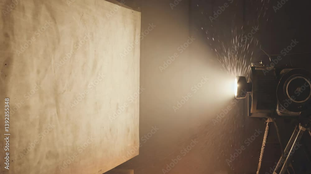Light projector casts beams of illumination creating a captivating atmosphere in an art studio during a quiet afternoon