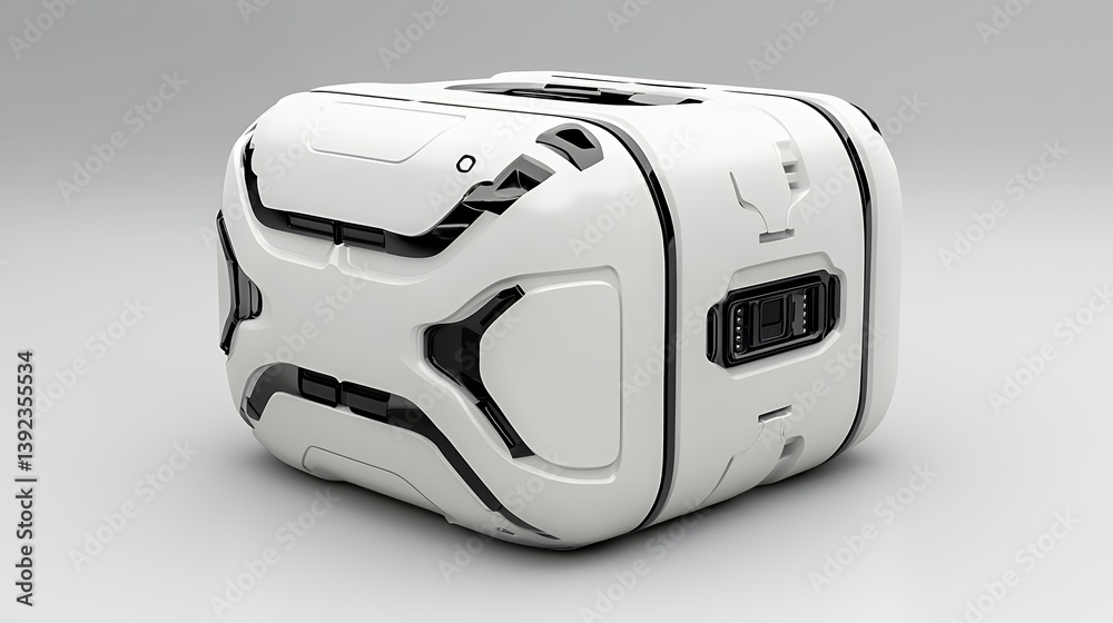 3D Render of White Cube Shaped Container with Black Accents