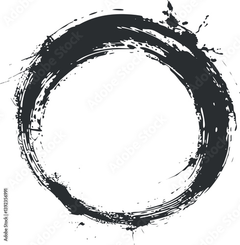 Zen Enso circle painted with black brushstroke, symbolizing harmony and balance in minimalism.
