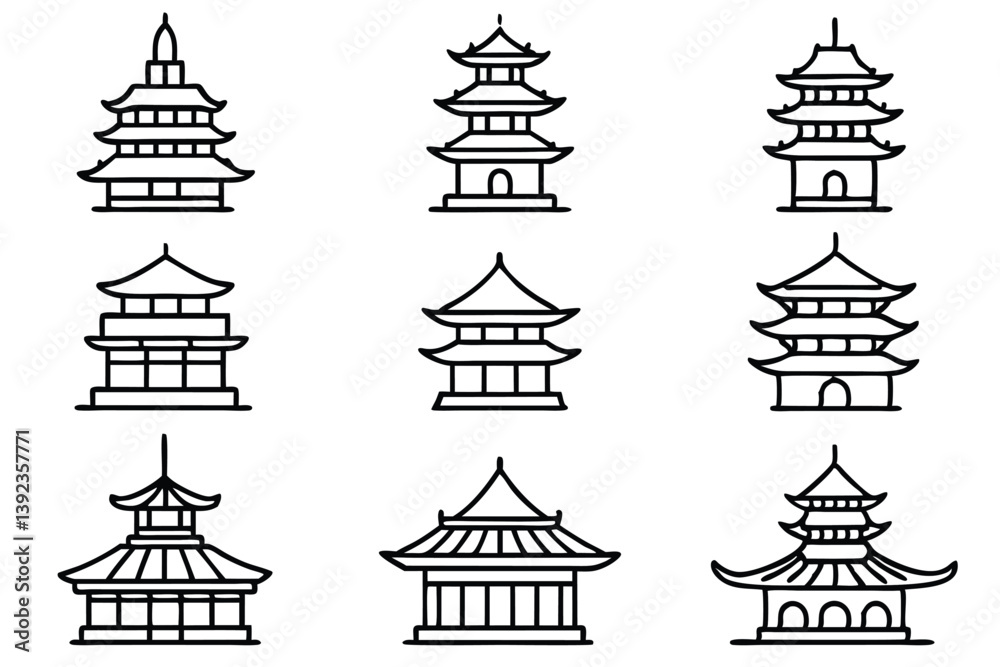 Fototapeta premium Pagoda Line Art Creative Sketch for Cultural Heritage Illustration 
