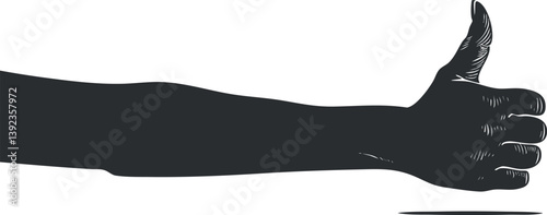 Silhouette of a hand giving a thumbs-up gesture, symbolizing approval and positivity.