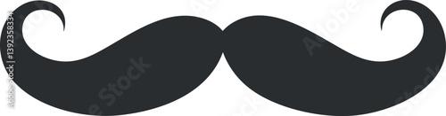 Black curled mustache graphic design icon representing classic masculine style and grooming.