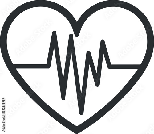 Heartbeat icon inside heart shape representing health and cardiology concepts in medical illustration.