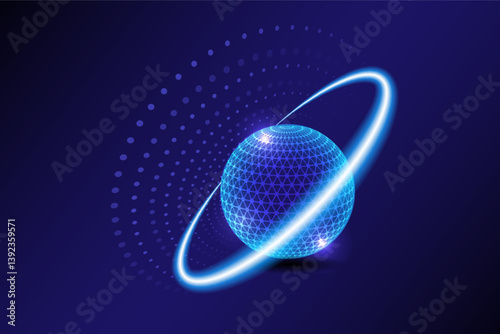 Abstract technology, global network connections and endless circles of dots and large rings, Global business concept