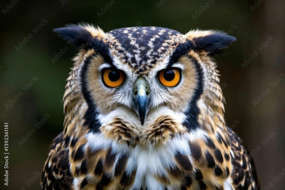 there is a close up of a owl with orange eyes there is a close up of a owl with orange eyes