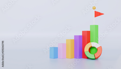 Growing bars graphic rising forward achievement goal, Business chart graphics and statistics concept 3d illustration photo