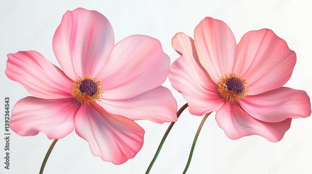 Delicate Pink Flowers, Floral Art, Blossoms, Petals, Nature Illustration Delicate Pink Flowers, Floral Art, Blossoms, Petals, Nature Illustration