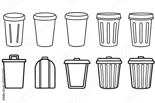Trash Can Line Art Showcasing Efficient and Clean Waste Disposal