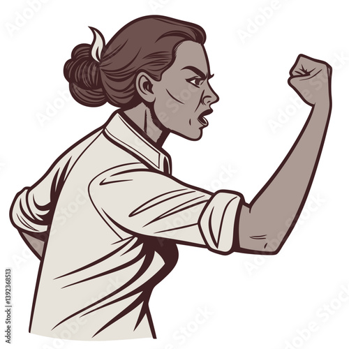 Determined Woman Punching Forward with Fierce Expression on Transparent Background. Perfect for: Boxing Day, Women's Empowerment, Self-defense Classes