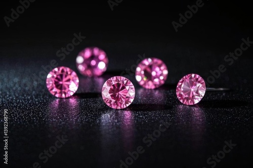 a close up of a group of pink diamonds on a black surface