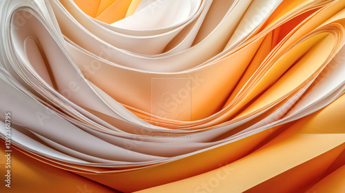 Abstract Swirling Layers of Orange and White Paper