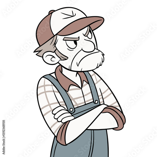 Grumpy Old Man with Crossed Arms and Frown on Transparent Background. Perfect for: Grandparents Day, Aging Humor, Retirement Ads