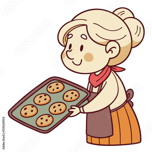 Joyful Grandmother Holding Tray of Cookies with Warm Smile on Transparent Background. Perfect for: Christmas, Family Gatherings, Holiday Recipes