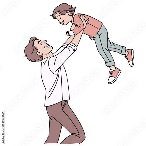 Proud Father Lifting Child with Joy. Perfect for: Father's Day, family gatherings, parenting promotions