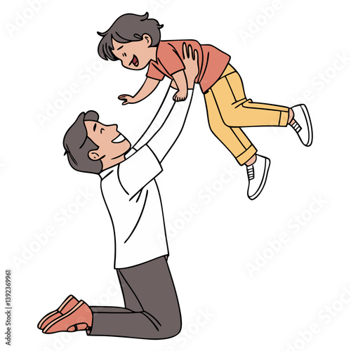 Proud Father Lifting Child with Joy. Perfect for: Father's Day, family gatherings, parenting promotions