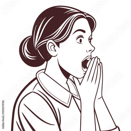 Shocked Woman Covering Mouth in Surprise. Perfect for: unexpected news, reaction memes, dramatic reveals