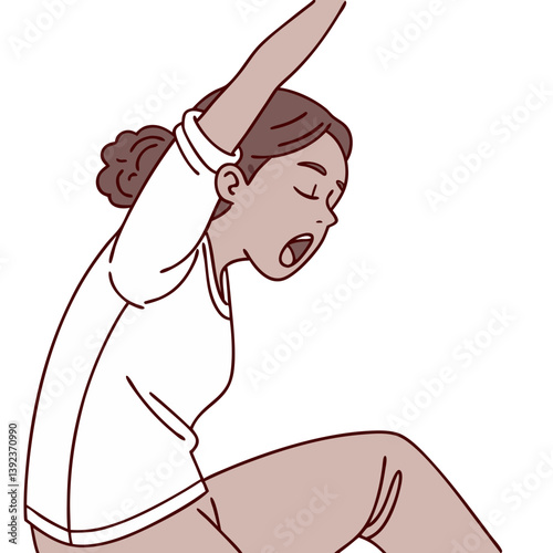 Sleepy Woman Yawning and Stretching. Perfect for: bedtime routines, morning product ads, wellness blogs