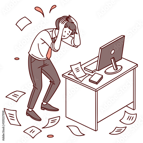 Stressed Office Worker Pulling Hair. Perfect for: workplace stress awareness, burnout prevention, HR blogs