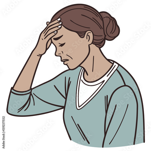 Worried Mother with Hand on Forehead. Perfect for: mom blogs, family health campaigns, stress awareness