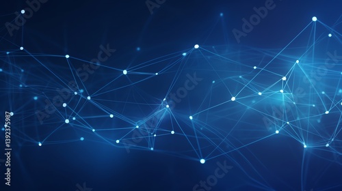 Abstract blue network with glowing dots and lines creates a futuristic, technological feel. Perfect for technology and connectivity presentations.