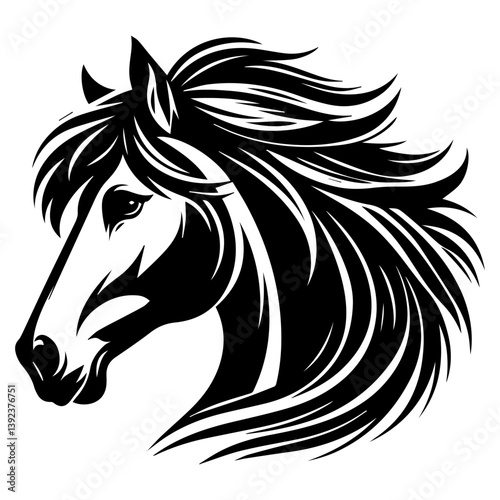 Black and white silhouette of a horse's head on a white isolated background. Vector graphics. EPS.